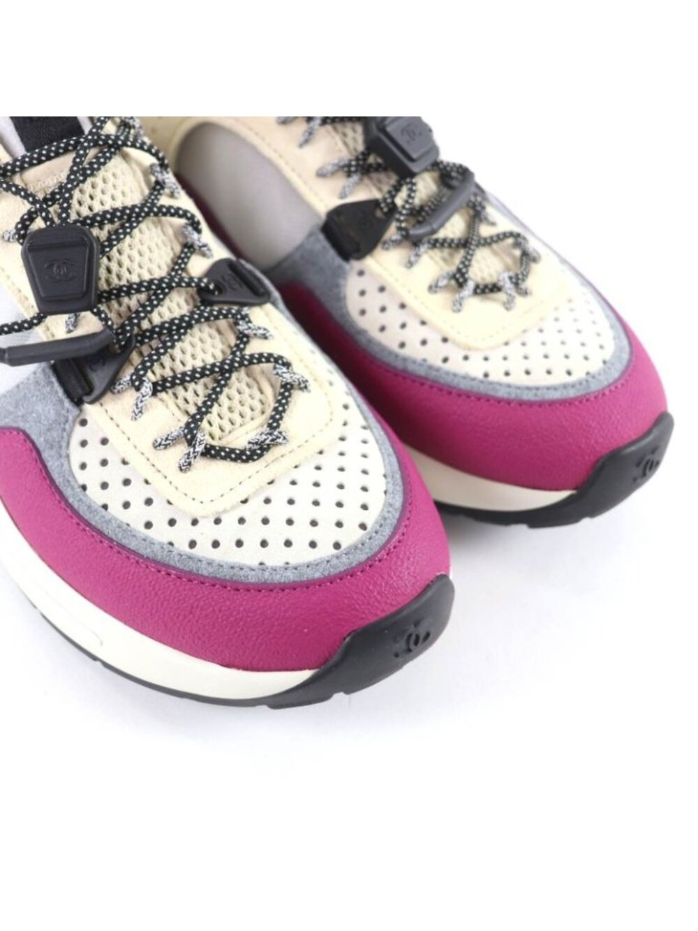 Chanel CC Logo Leather Lace Up Mesh Sneakers Multi 36 - Picture 7 of 14